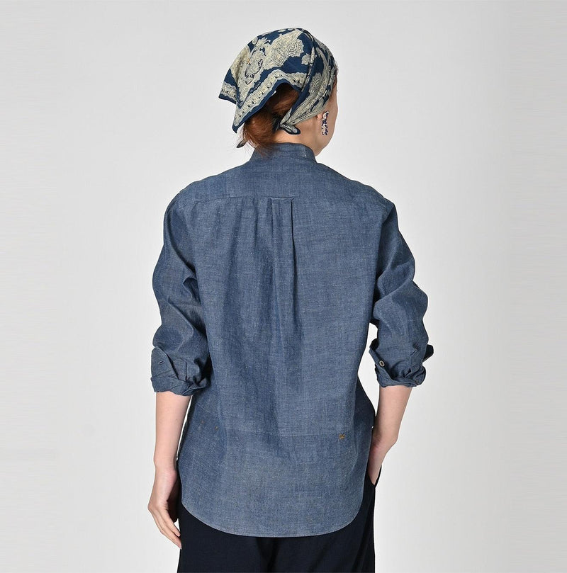 Ai Indigo Khadi Oxford 908 Loafer Stand Collar Shirt - 45R by 45rpm studio - Image 5