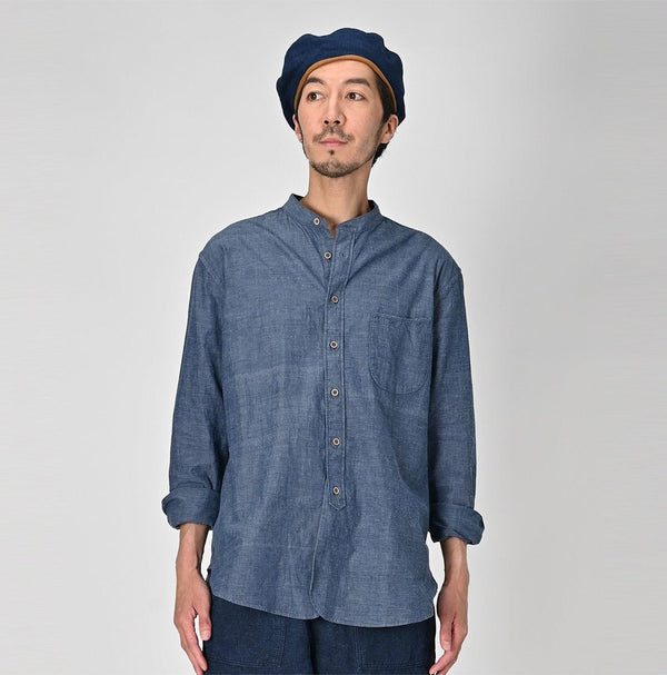 Ai Indigo Khadi Oxford 908 Loafer Stand Collar Shirt - 45R by 45rpm studio