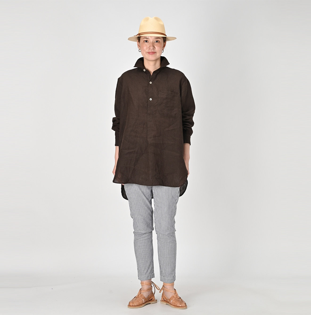 Linen Chambray 908 Grandpa Pullover Shirt