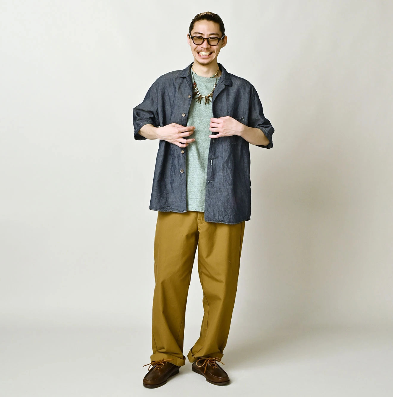 45R Cotton Linen Dungaree Lei Lei Shirt Nou Men - Image 2