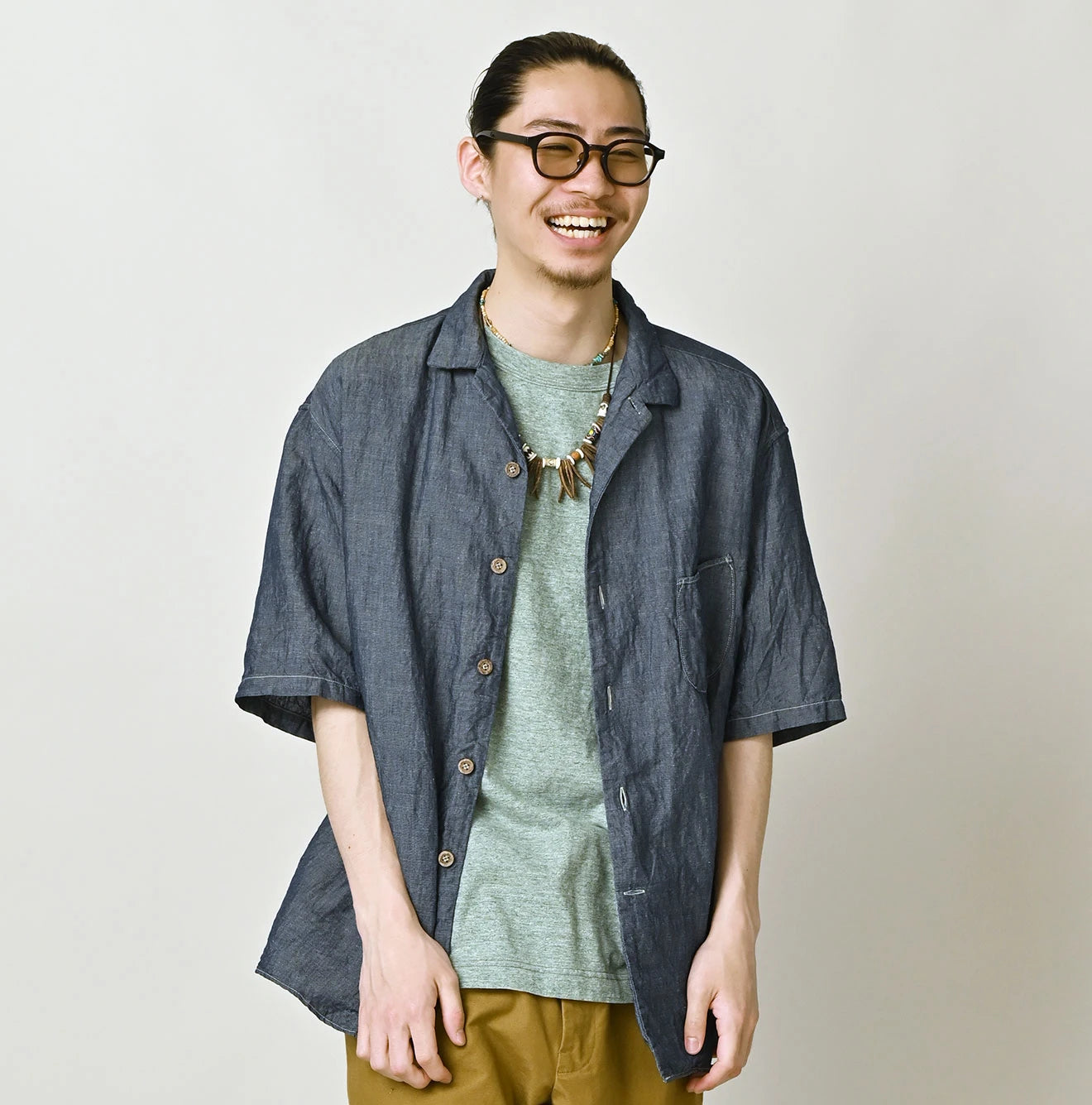 45R Cotton Linen Dungaree Lei Lei Shirt Nou Men - Image 4