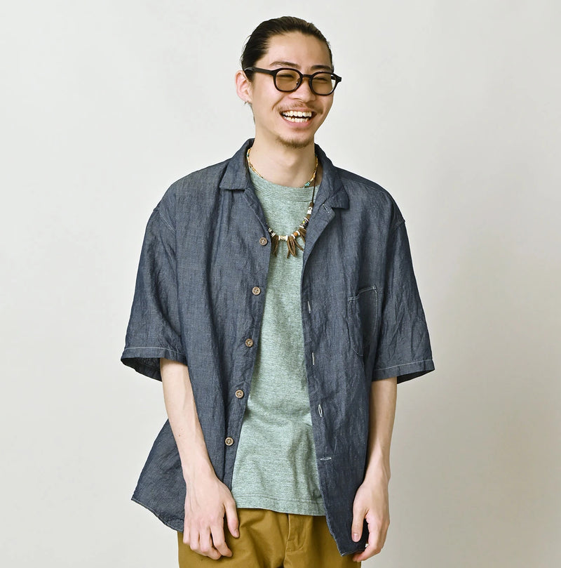 45R Cotton Linen Dungaree Lei Lei Shirt Nou Men - Image 4