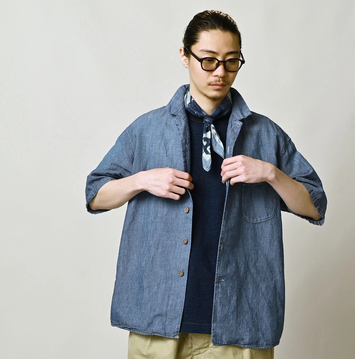 45R Cotton Linen Dungaree Lei Lei Shirt Distressed Men