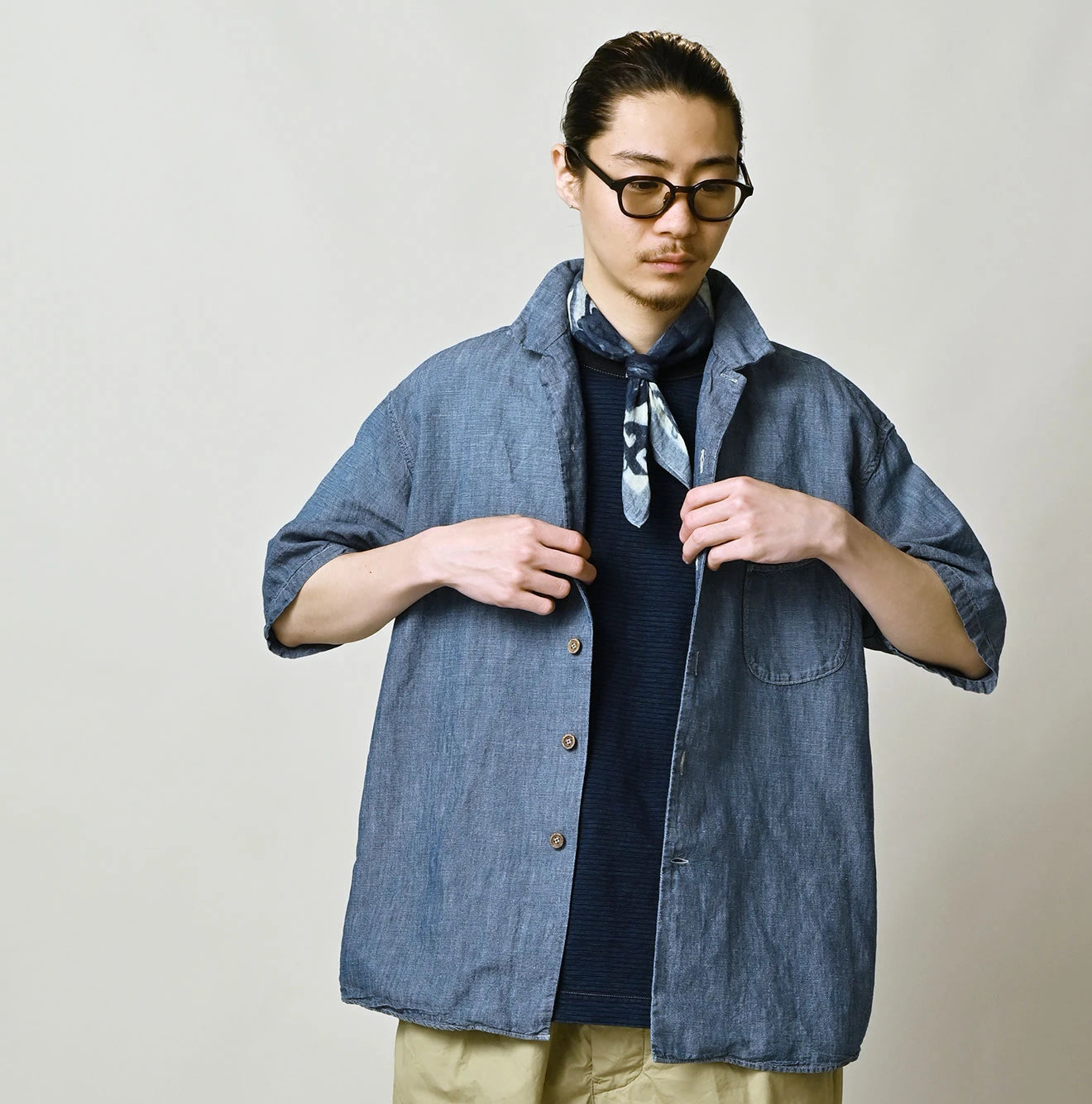 45R Cotton Linen Dungaree Lei Lei Shirt Distressed Men - Image 5