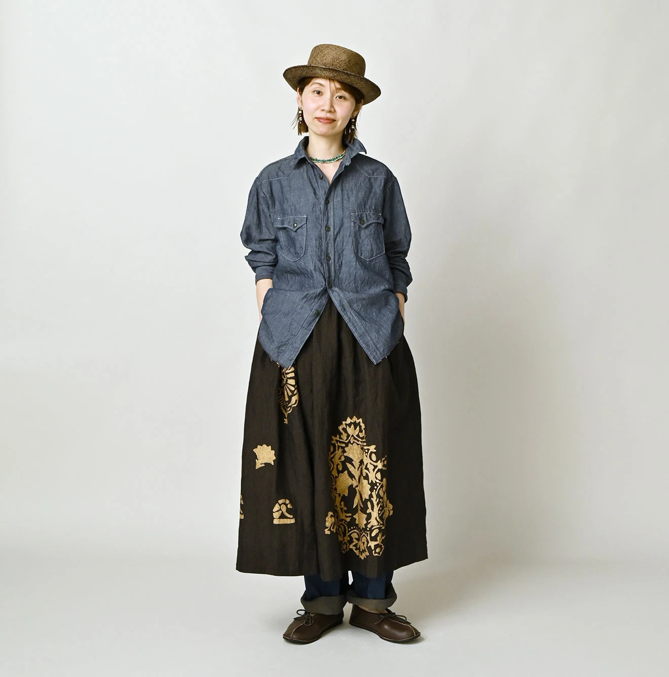 45R Cotton Linen Dungaree 908 Ocean Eastern Shirt Nou - Image 2