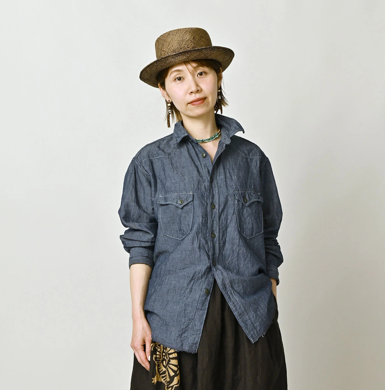 45R Cotton Linen Dungaree 908 Ocean Eastern Shirt Nou - Image 4