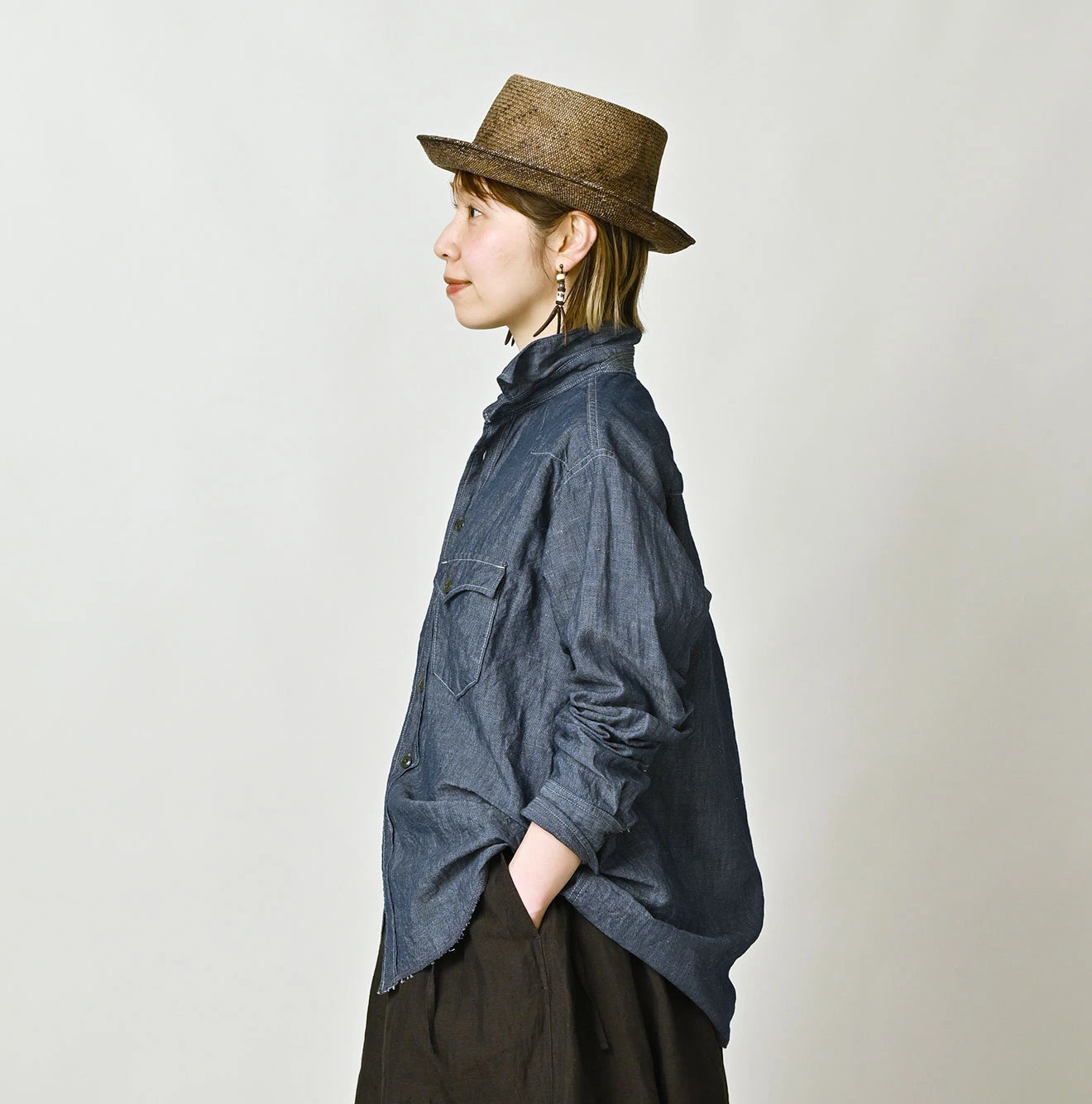 45R Cotton Linen Dungaree 908 Ocean Eastern Shirt Nou - Image 5