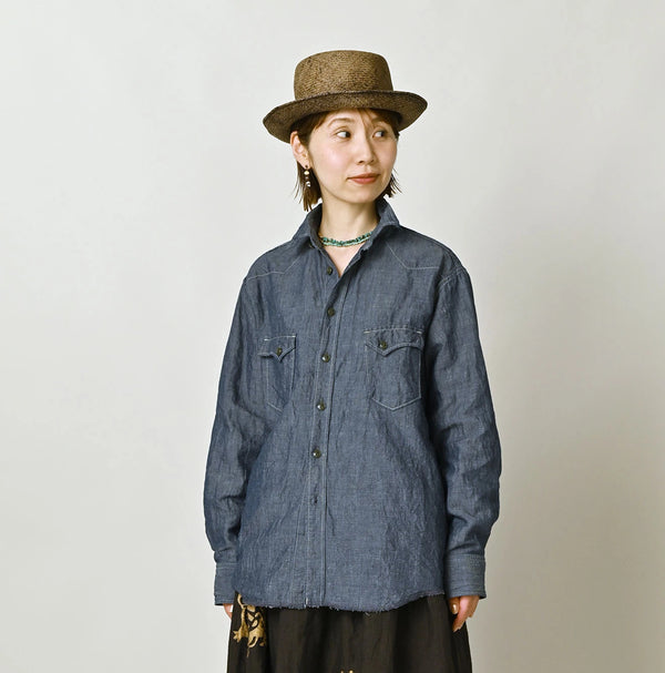 45R Cotton Linen Dungaree 908 Ocean Eastern Shirt Nou