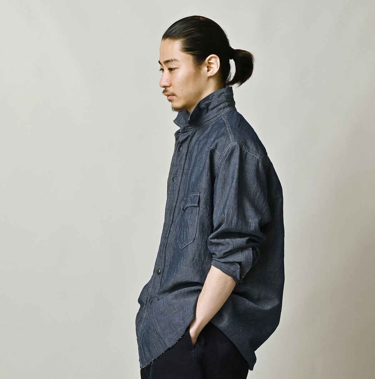 45R Cotton Linen Dungaree 908 Ocean Eastern Shirt Nou
