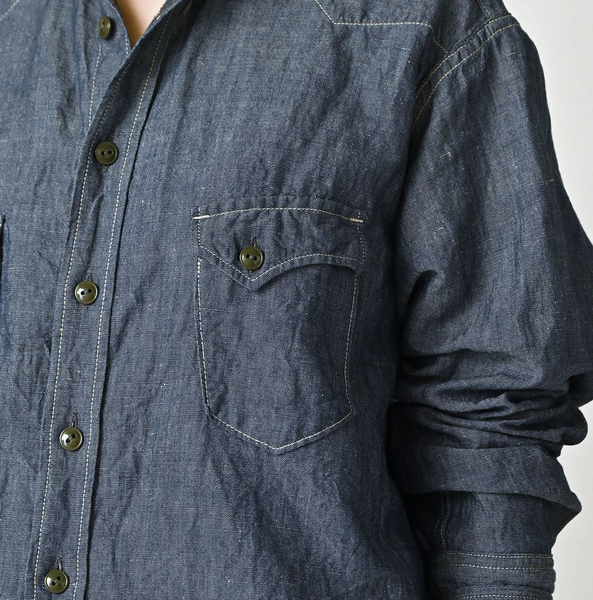 45R Cotton Linen Dungaree 908 Ocean Eastern Shirt Nou