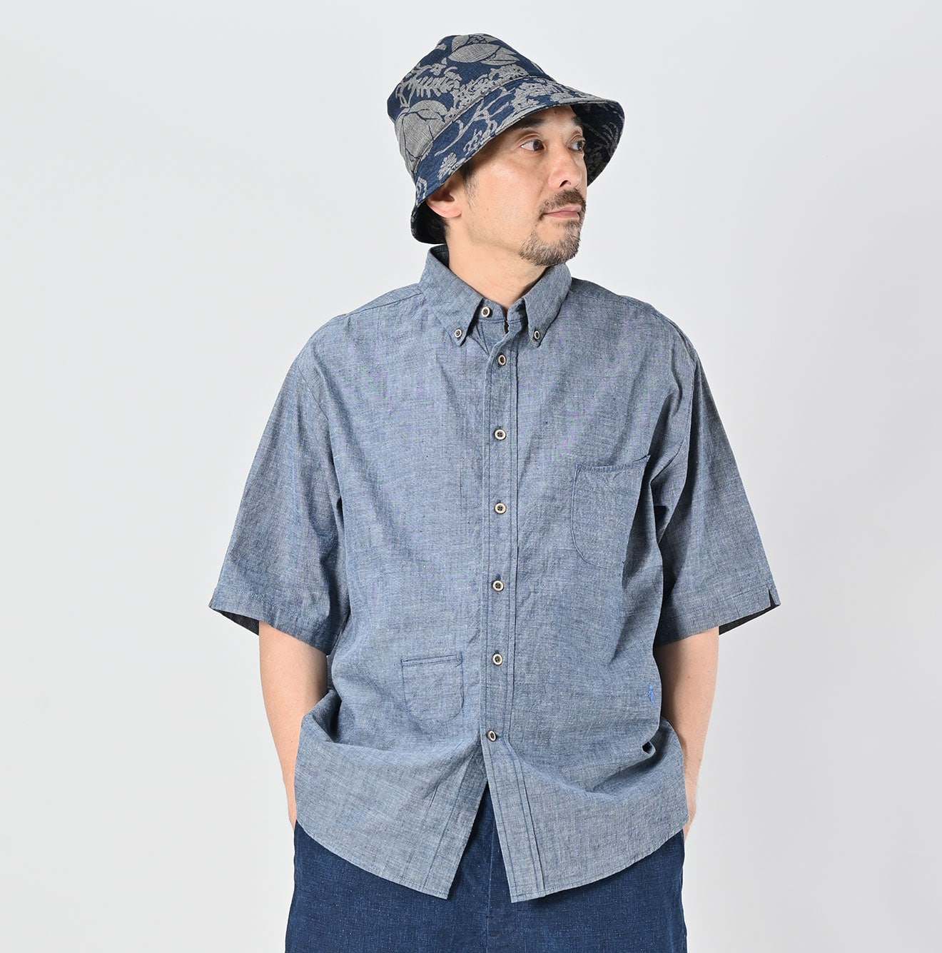 45R Ai Indigo Khadi Ox Ocean Short Sleeve Shirt - Image 4