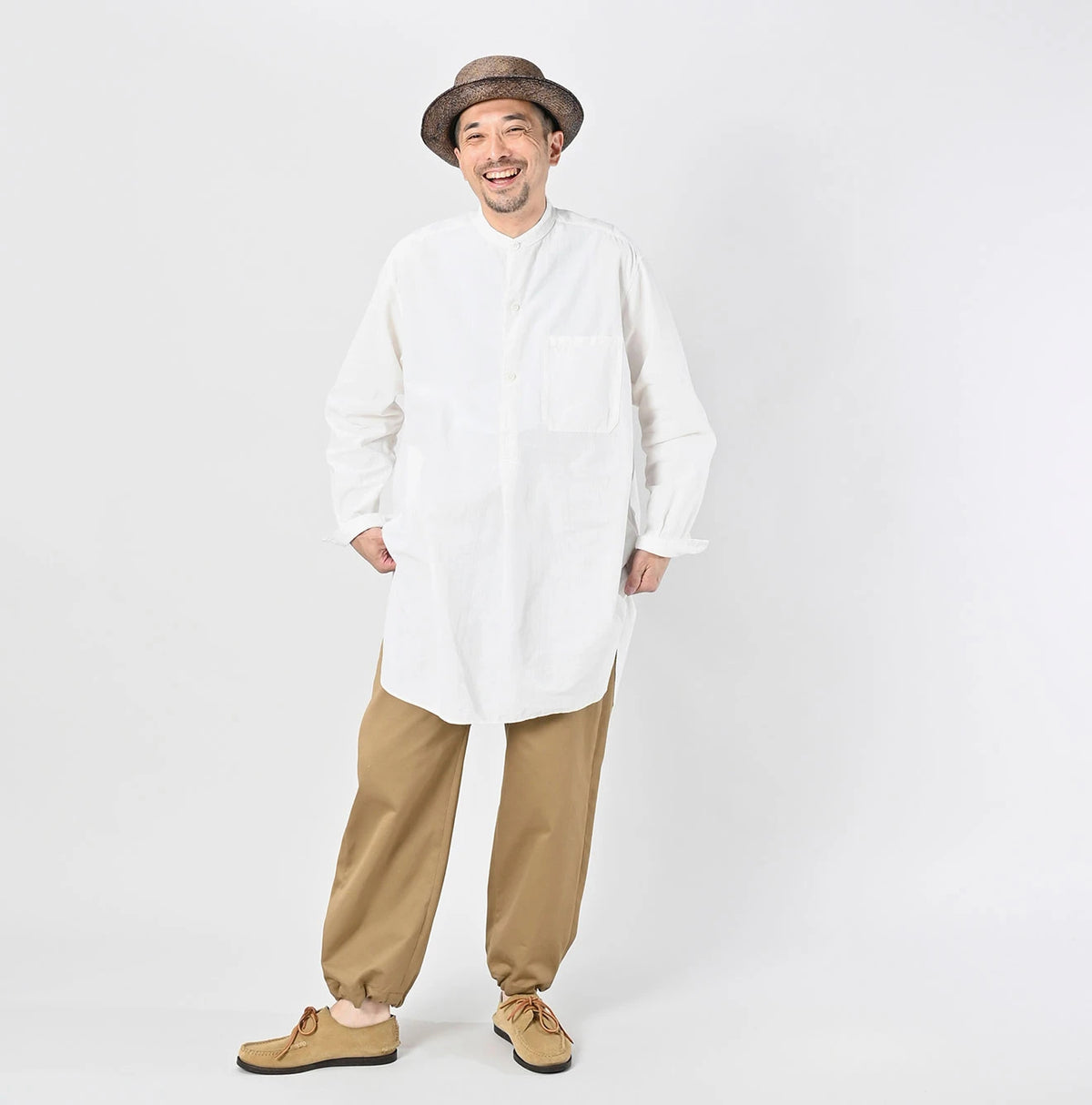 45R Khadi Oxford 908 Stand Collar Grandpa Pullover Shirt