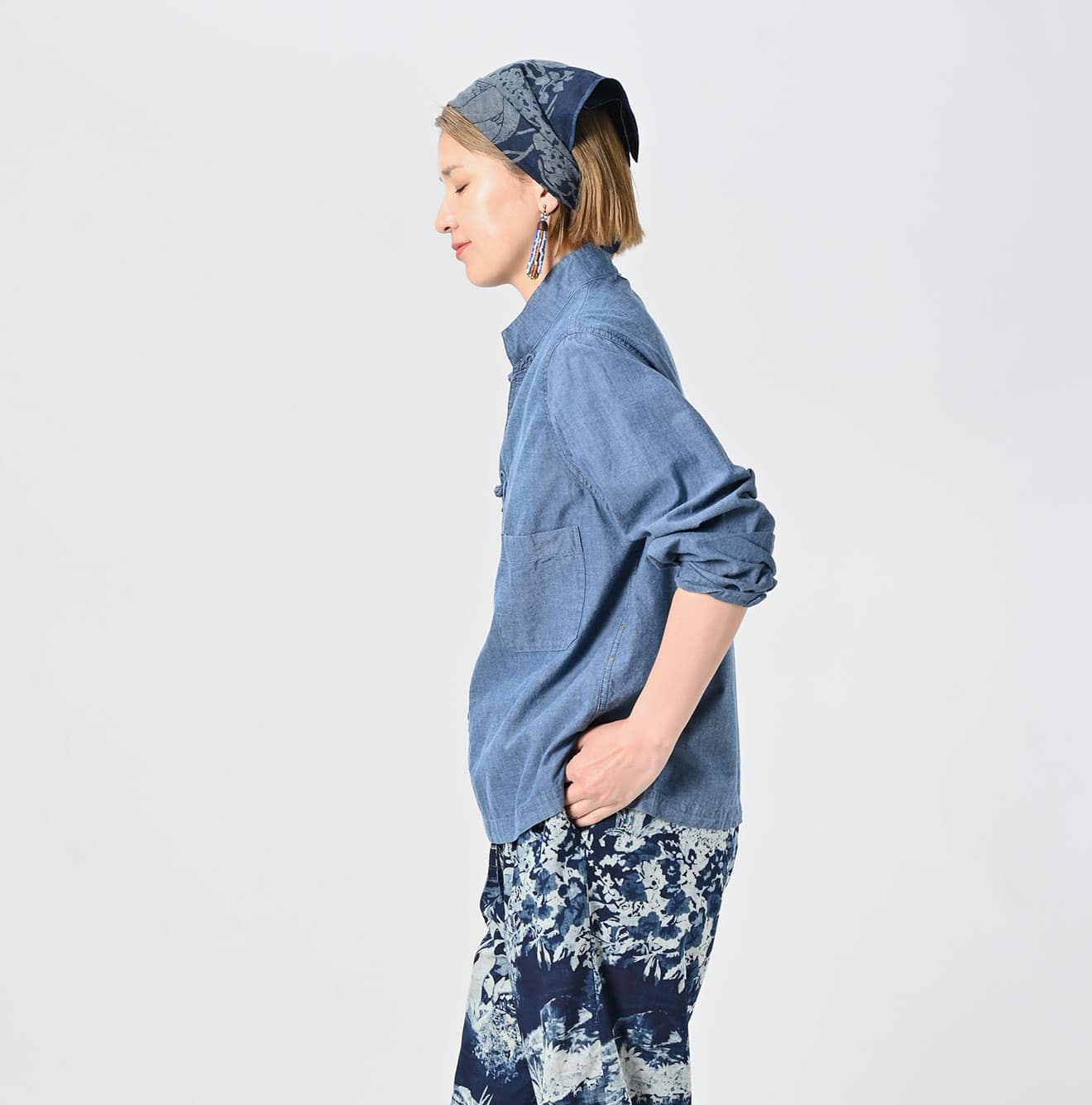 45R Ai Indigo Khadi Ox Clover Knot Shirt