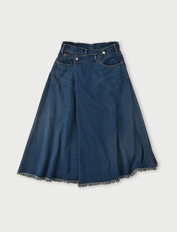 Omugi Denim Crossover Skirt Distressed