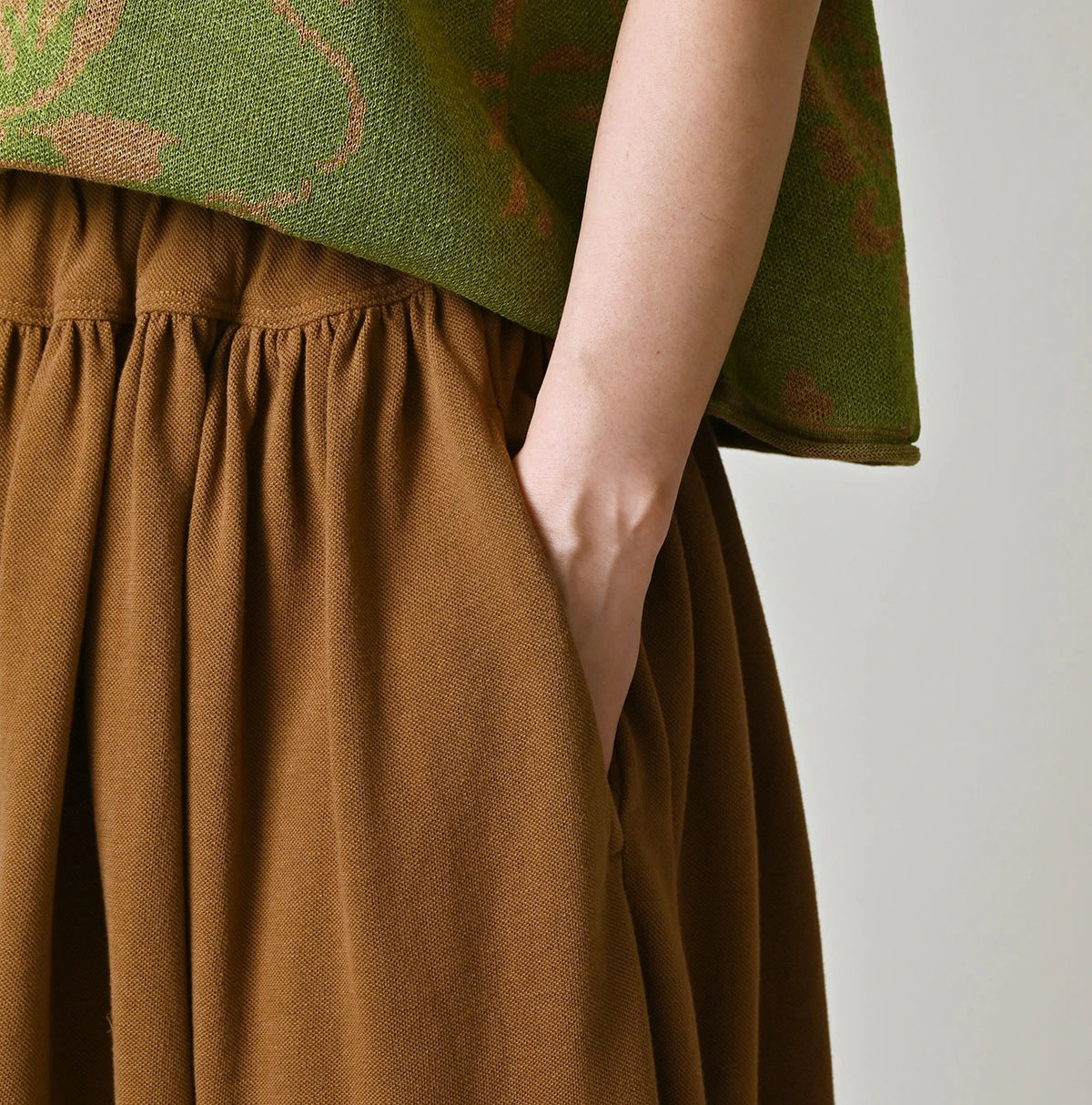 Cotton Pique Gathered Skirt