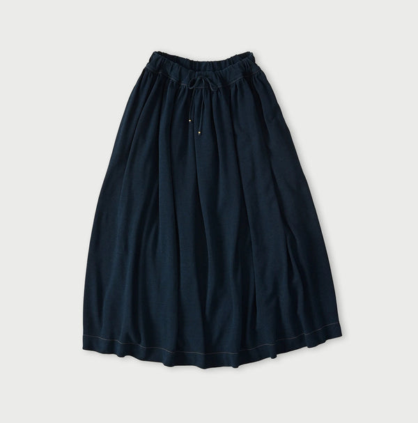 45R Indigo Cotton Pique Gathered Skirt