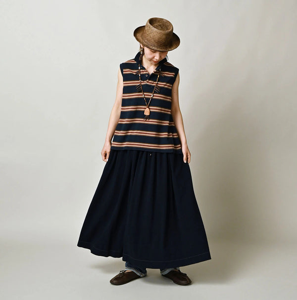 45R Indigo Cotton Pique Gathered Skirt