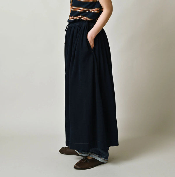 45R Indigo Cotton Pique Gathered Skirt