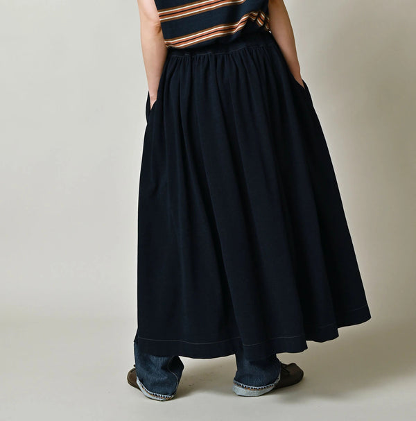45R Indigo Cotton Pique Gathered Skirt