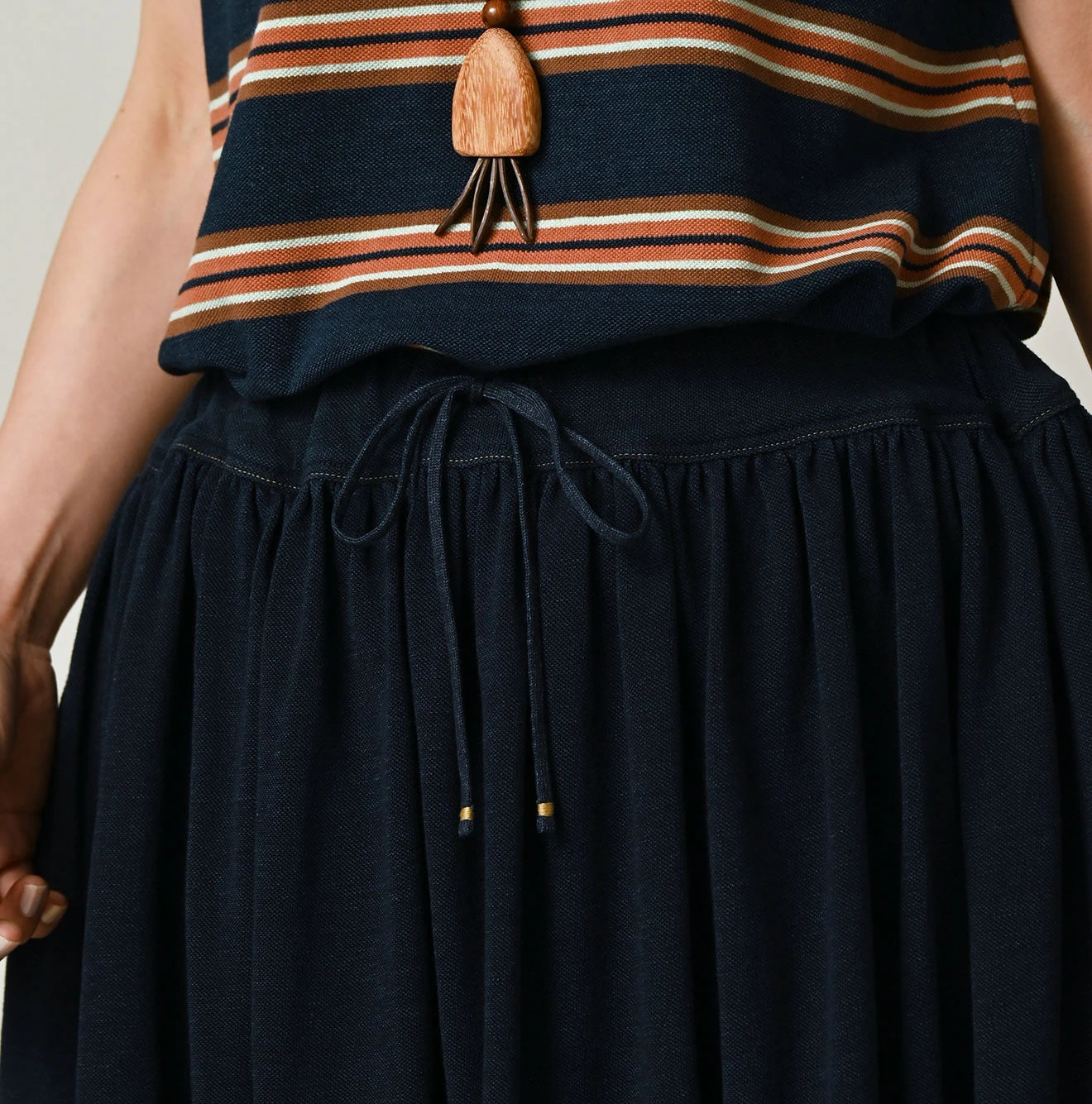 45R Indigo Cotton Pique Gathered Skirt - Image 6
