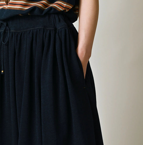 45R Indigo Cotton Pique Gathered Skirt