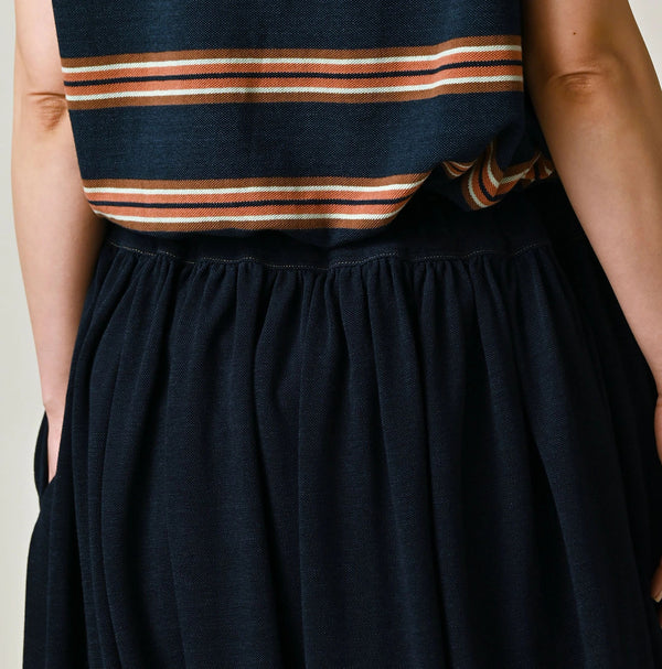 45R Indigo Cotton Pique Gathered Skirt