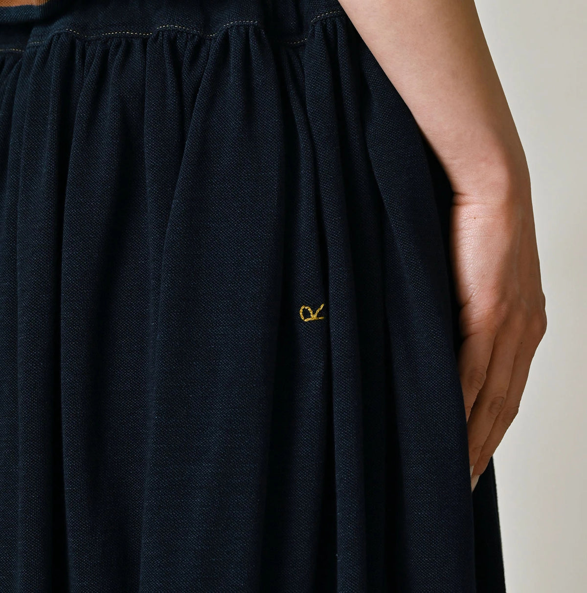 45R Indigo Cotton Pique Gathered Skirt