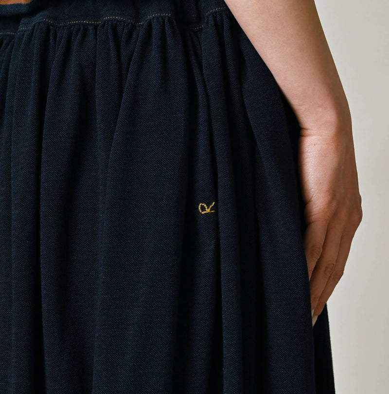 45R Indigo Cotton Pique Gathered Skirt - Image 9