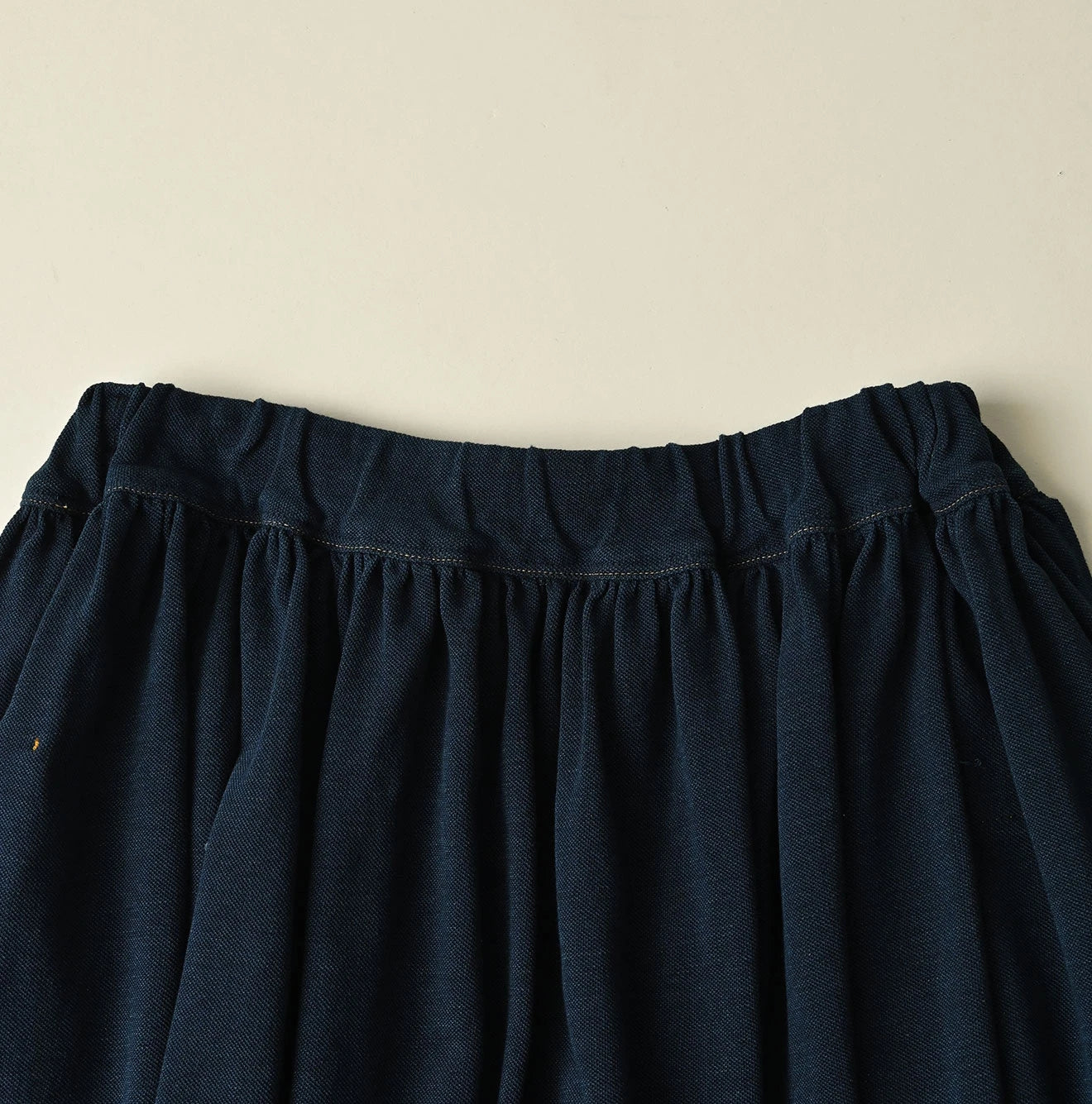 45R Indigo Cotton Pique Gathered Skirt