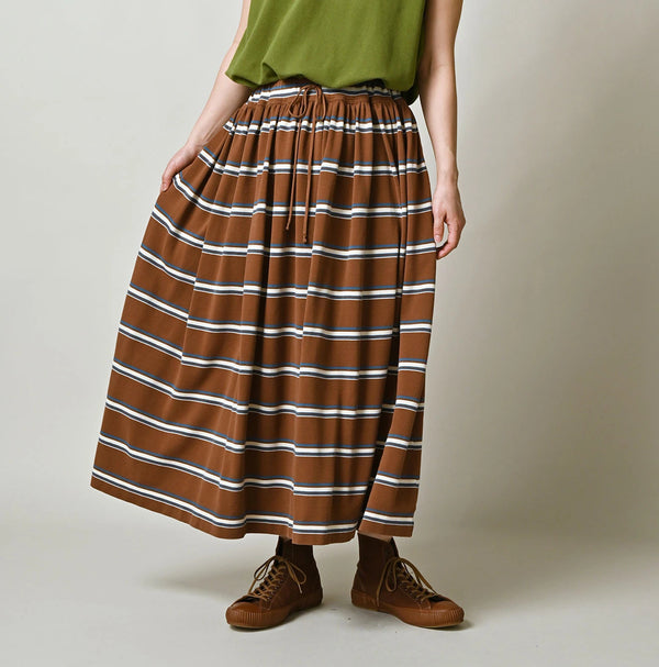 45R Cotton Pique Stripe Gathered Skirt