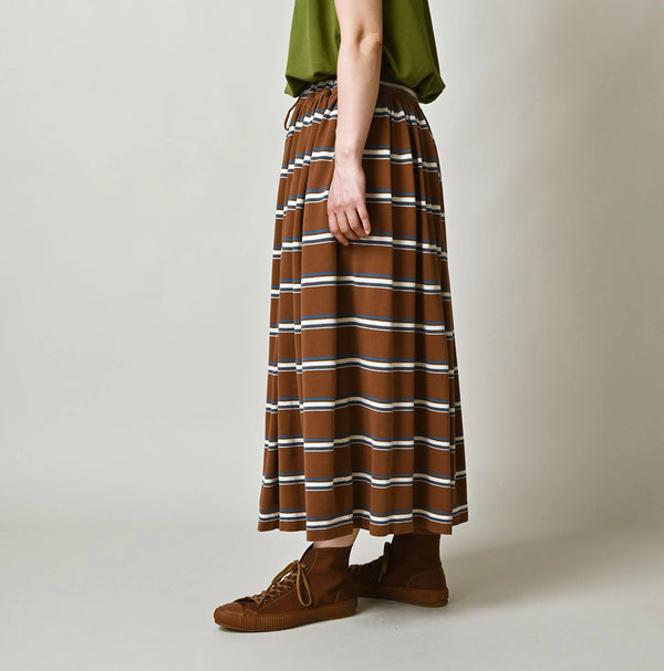 45R Cotton Pique Stripe Gathered Skirt