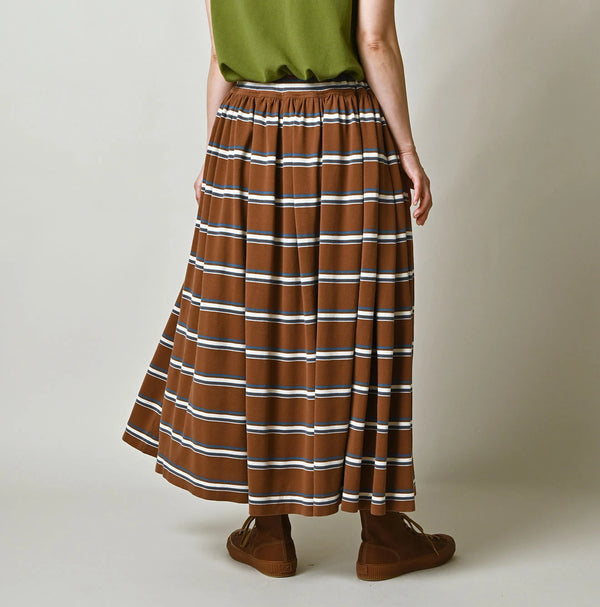 45R Cotton Pique Stripe Gathered Skirt