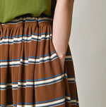 45R Cotton Pique Stripe Gathered Skirt