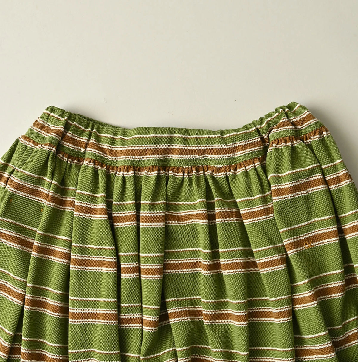 45R Cotton Pique Stripe Gathered Skirt