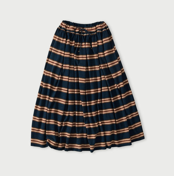 45R Indigo Cotton Pique Stripe Gathered Skirt