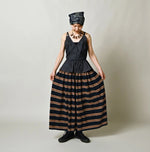 45R Indigo Cotton Pique Stripe Gathered Skirt