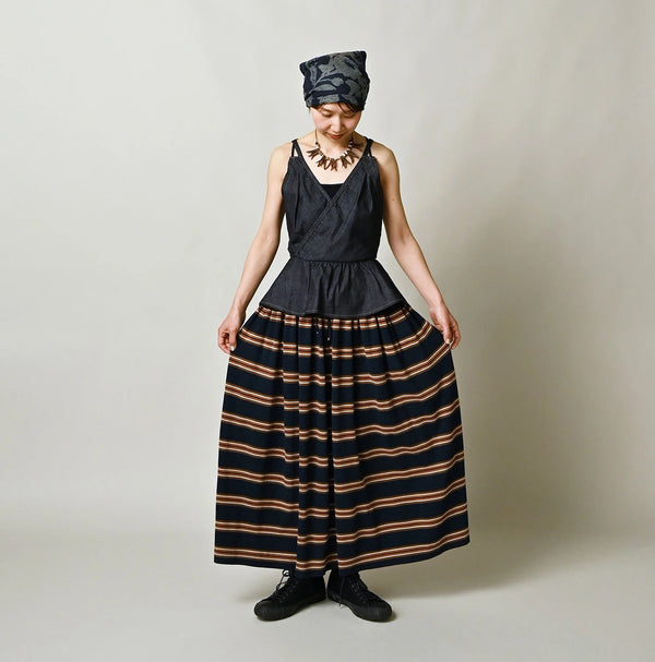 45R Indigo Cotton Pique Stripe Gathered Skirt