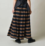 45R Indigo Cotton Pique Stripe Gathered Skirt