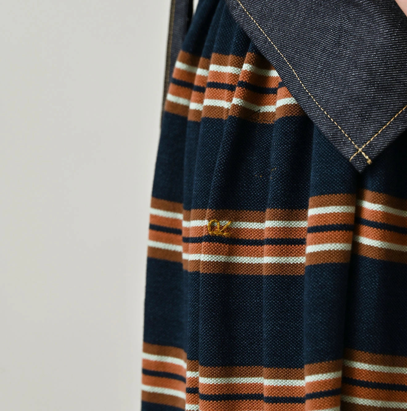 45R Indigo Cotton Pique Stripe Gathered Skirt - Image 7