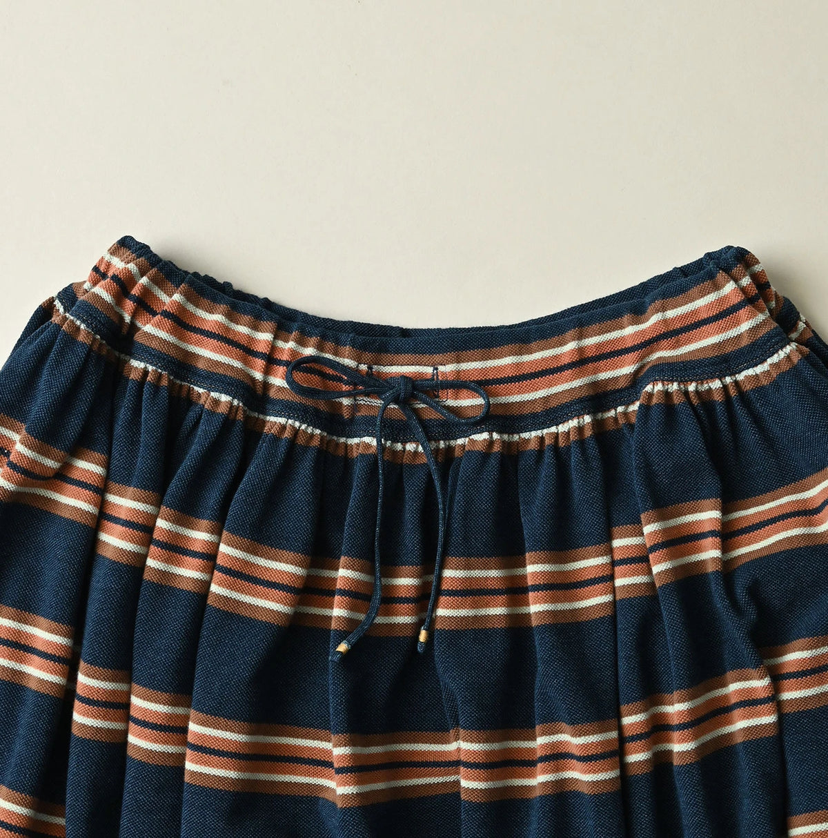 45R Indigo Cotton Pique Stripe Gathered Skirt