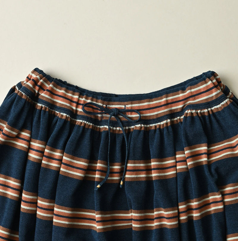 45R Indigo Cotton Pique Stripe Gathered Skirt - Image 9