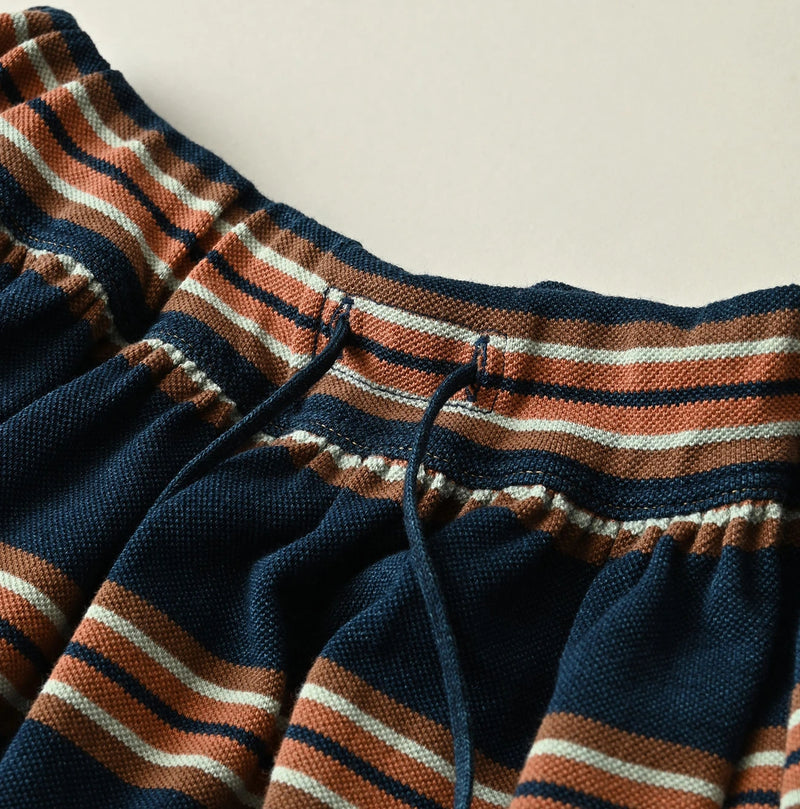 45R Indigo Cotton Pique Stripe Gathered Skirt - Image 10
