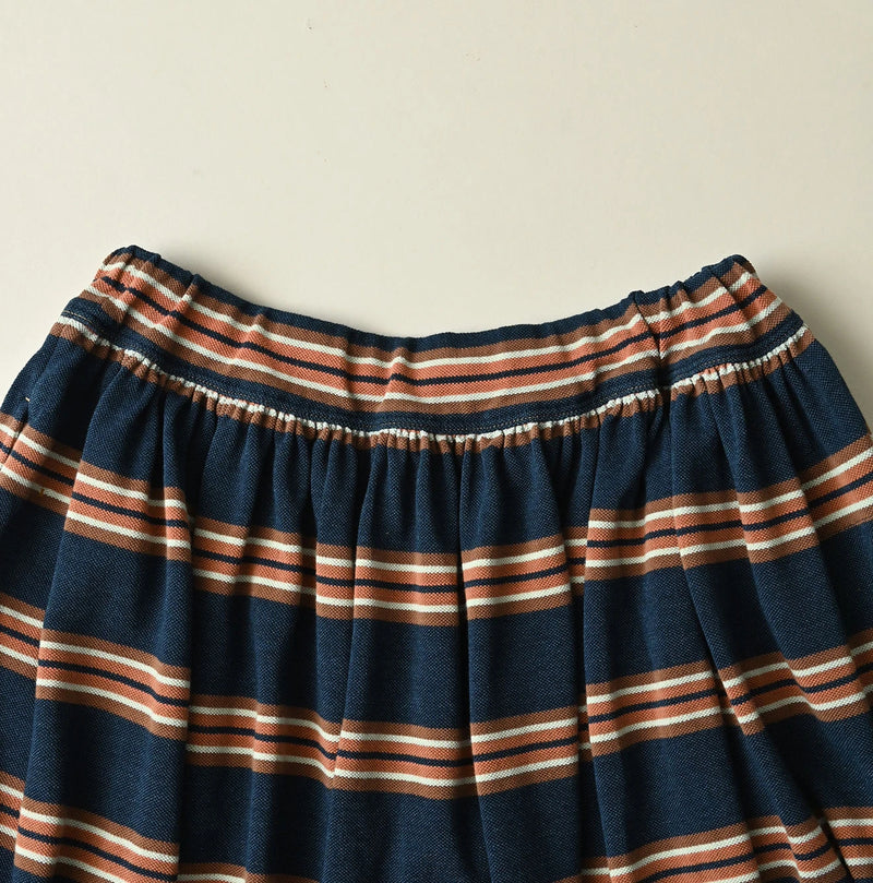 45R Indigo Cotton Pique Stripe Gathered Skirt - Image 13