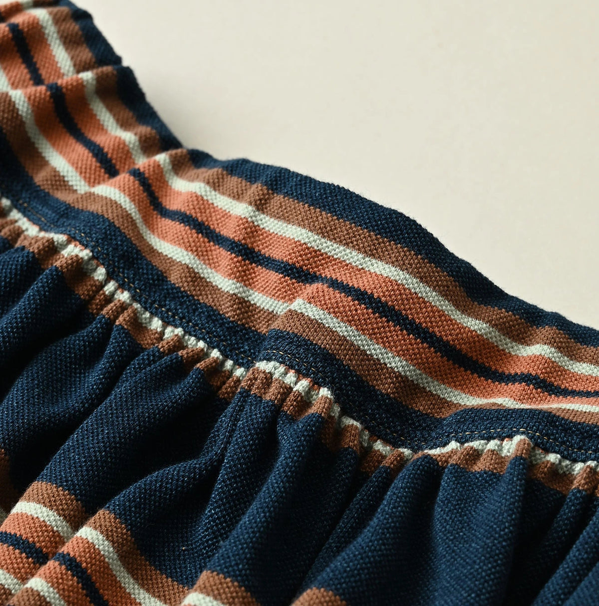 45R Indigo Cotton Pique Stripe Gathered Skirt