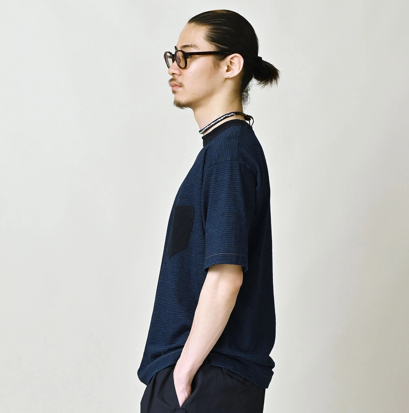 45R Indigo Striped Pocket 908 T-shirt - Image 8