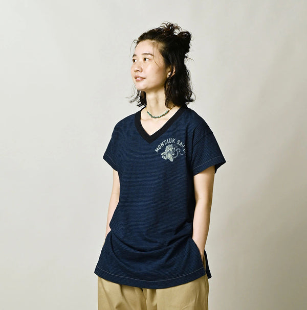 45R Indigo Stripe V-Neck Tunic