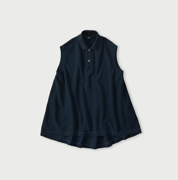 45R Indigo Cotton Pique Flare Polo