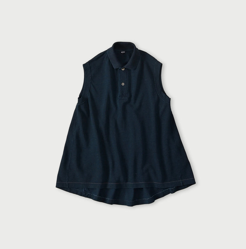 45R Indigo Cotton Pique Flare Polo - Image 1