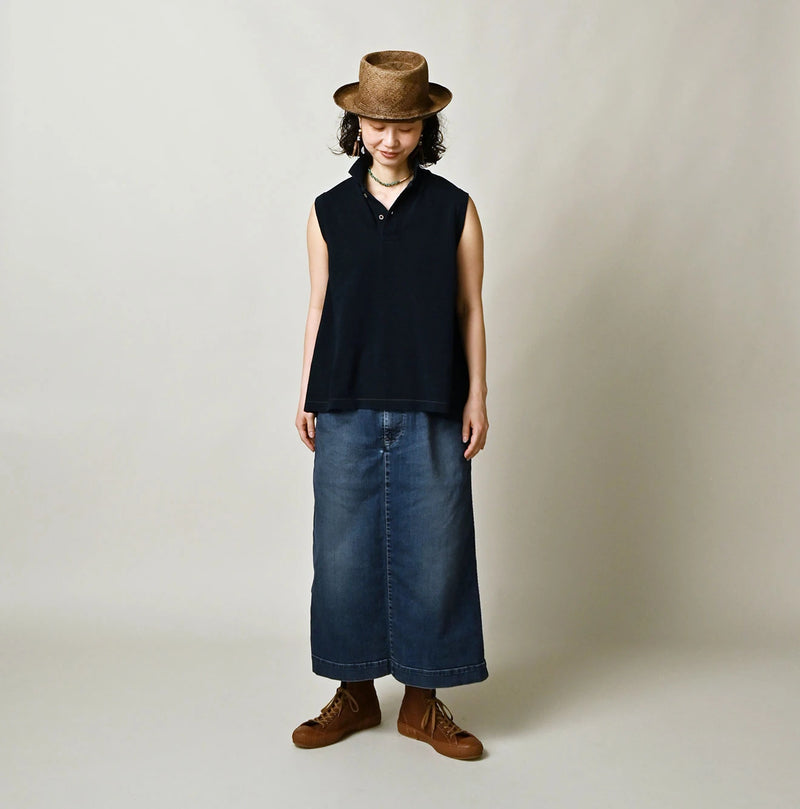 45R Indigo Cotton Pique Flare Polo - Image 2
