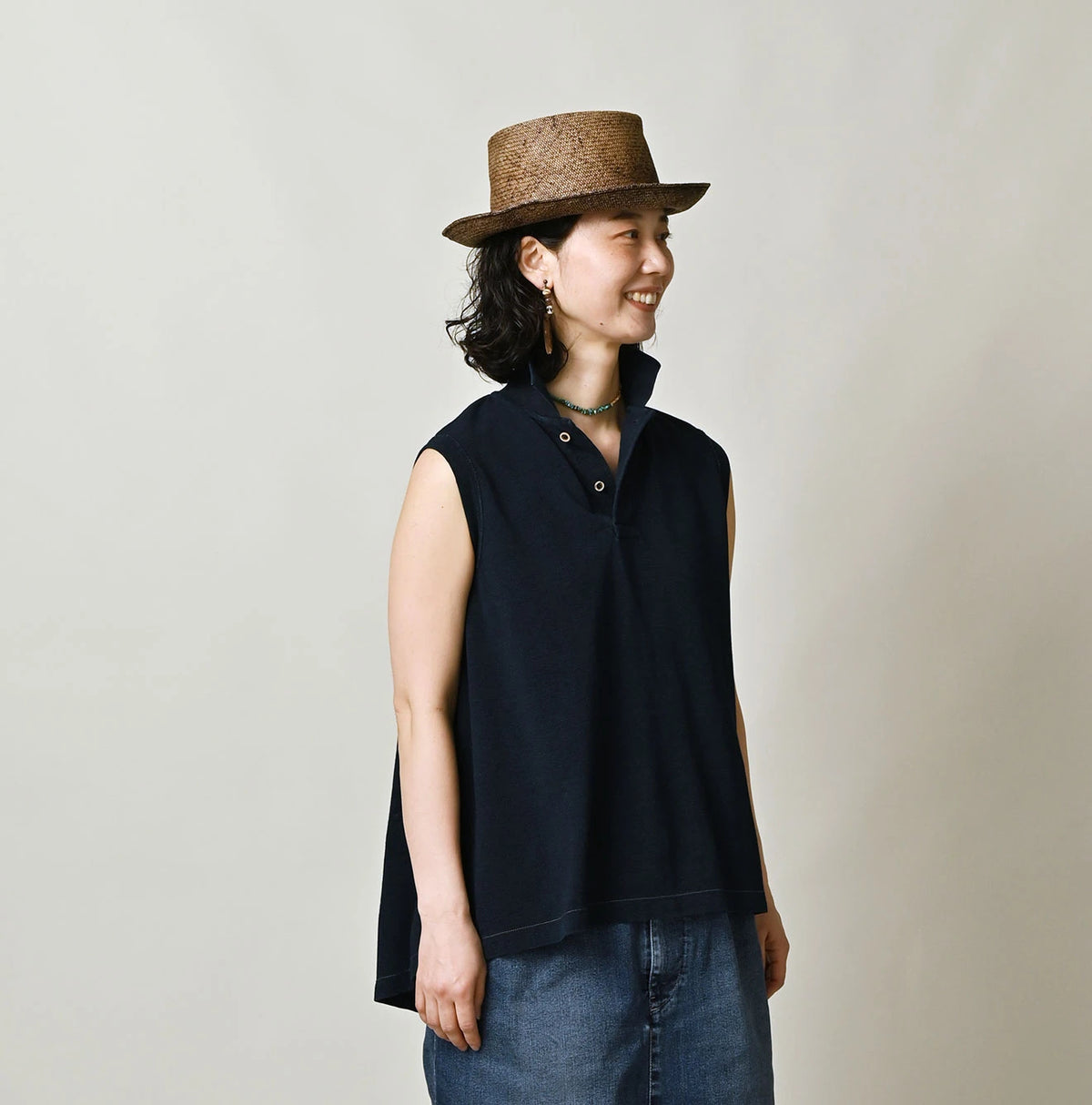 45R Indigo Cotton Pique Flare Polo